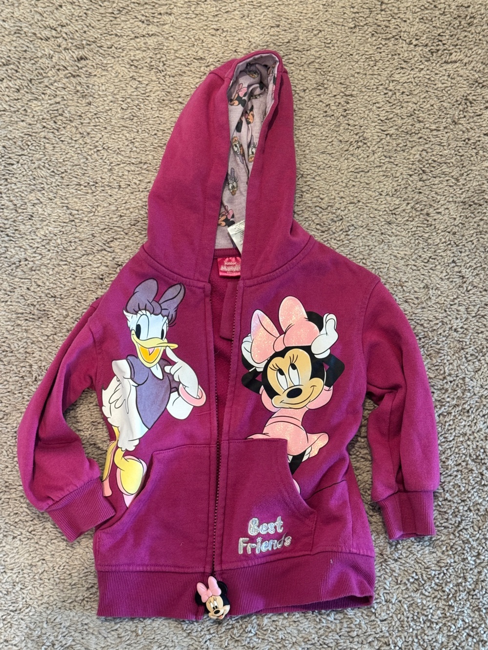 Disney Girls' Magenta Hooded Zip Sweatshirt with Minnie & Daisy